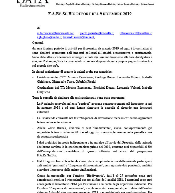 F.A.RE.SU.BIO REPORT DEL 9 DICEMBRE 2019