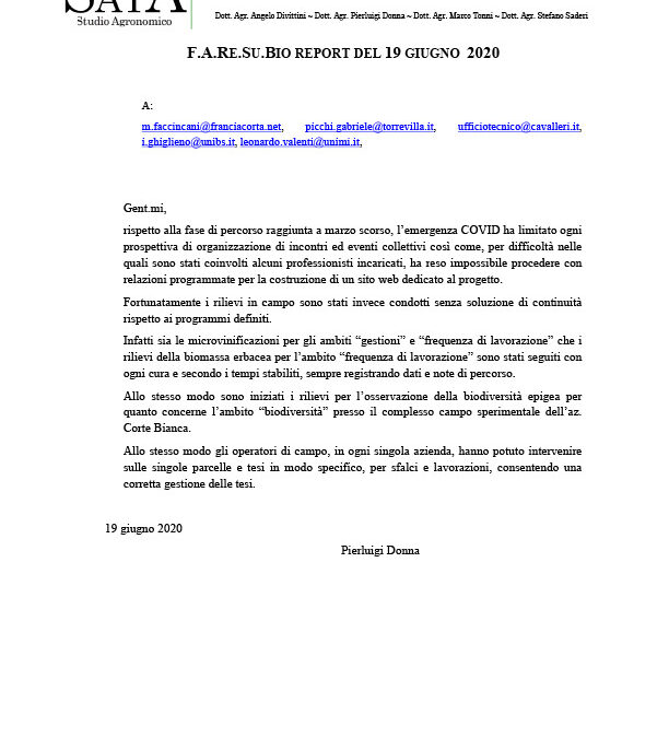 F.A.RE.SU.BIO REPORT DEL 19 GIUGNO 2020