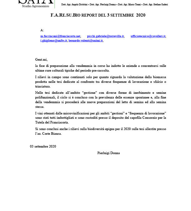 F.A.RE.SU.BIO REPORT DEL 3 SETTEMBRE 2020